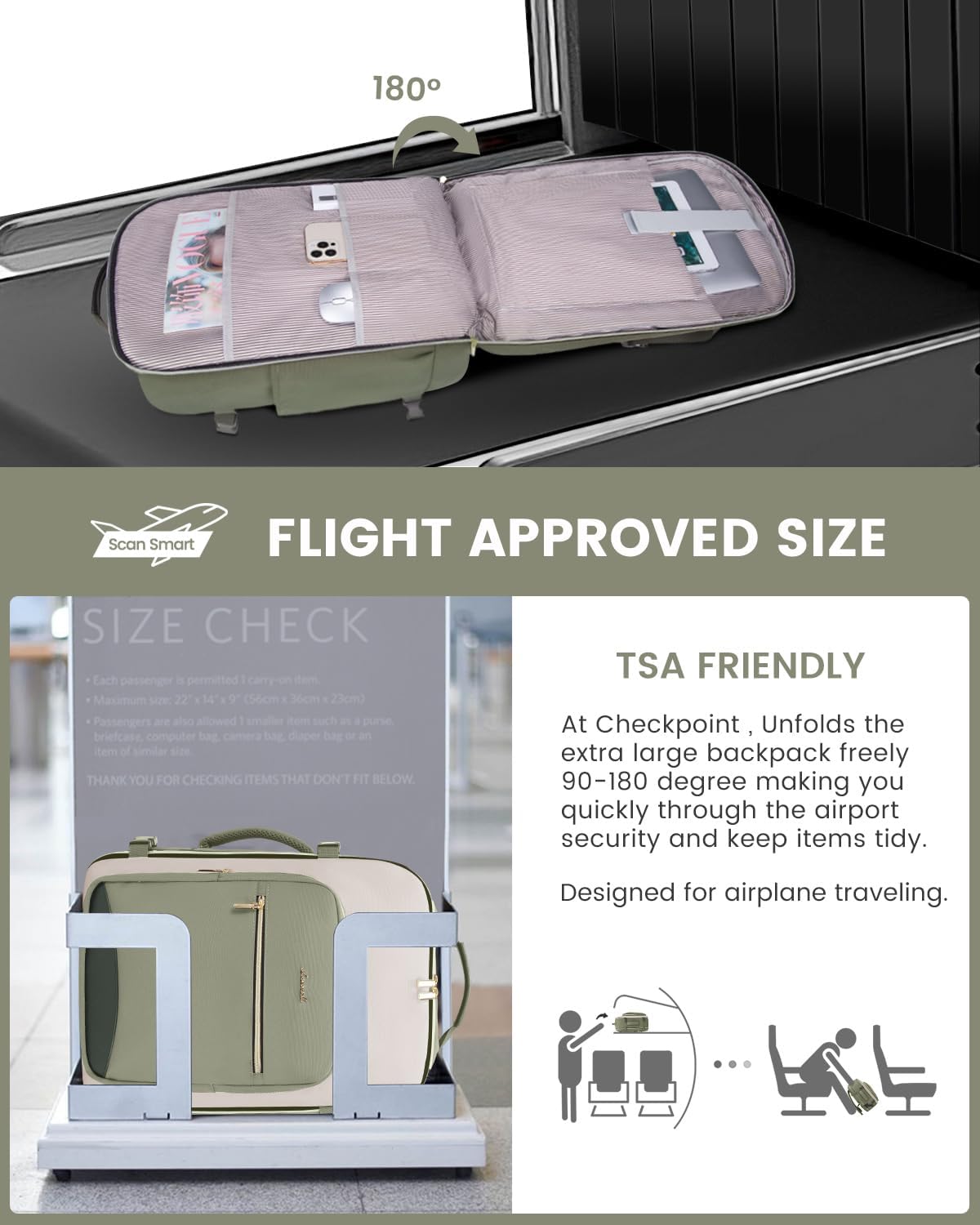 40L Travel Backpack for Women & Men, Large Carry on Backpack for Airplanes with 3 Packing Cubes, TSA Personal Item Travel Bag fits 17" Laptop, Waterproof Weekender Essentials Airline Approved - Image 3