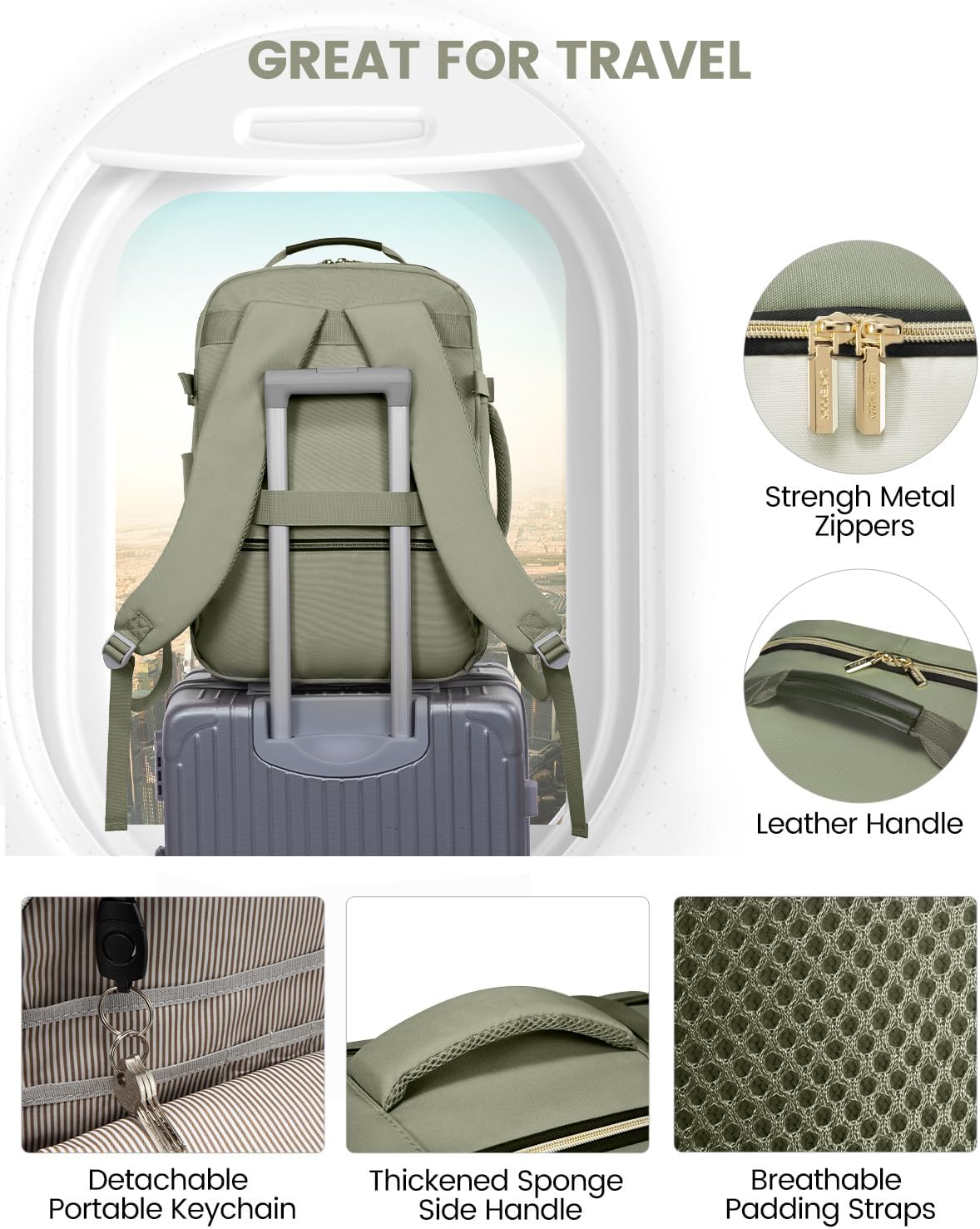 40L Travel Backpack for Women & Men, Large Carry on Backpack for Airplanes with 3 Packing Cubes, TSA Personal Item Travel Bag fits 17" Laptop, Waterproof Weekender Essentials Airline Approved - Image 7